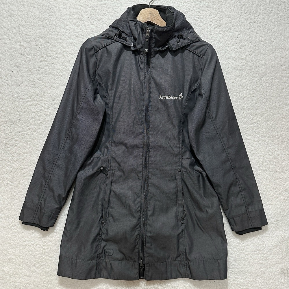 OGIO Women's Long Jacket Gray Full‎ Zip Hoodie Pockets Embroidered Company Logo